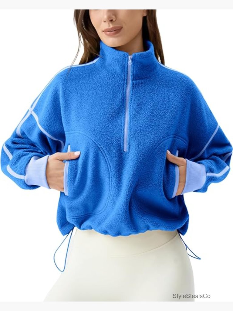 Women's Half Zip Fleece Pullover Sweatshirt Long Sleeve Cozy Sherpa Top